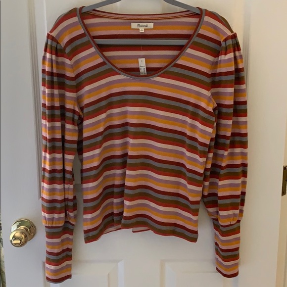 Madewell Tops - Madewell Striped Puff-Sleeve Scoopneck Top